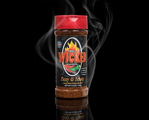 Eric's Wicked Seasoning Bottle with smoke by advertising photographer Darrin Schreder
